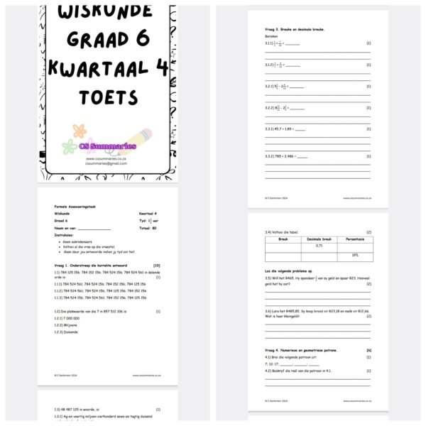Wiskunde Graad 6 Kwartaal 4 Toets - Image 2