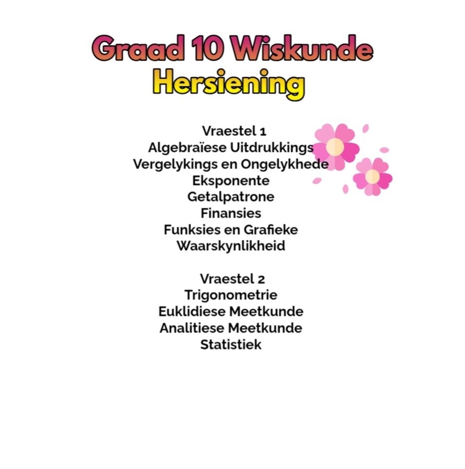 Graad 10 Wiskunde Hersiening Vraestel 1 en 2