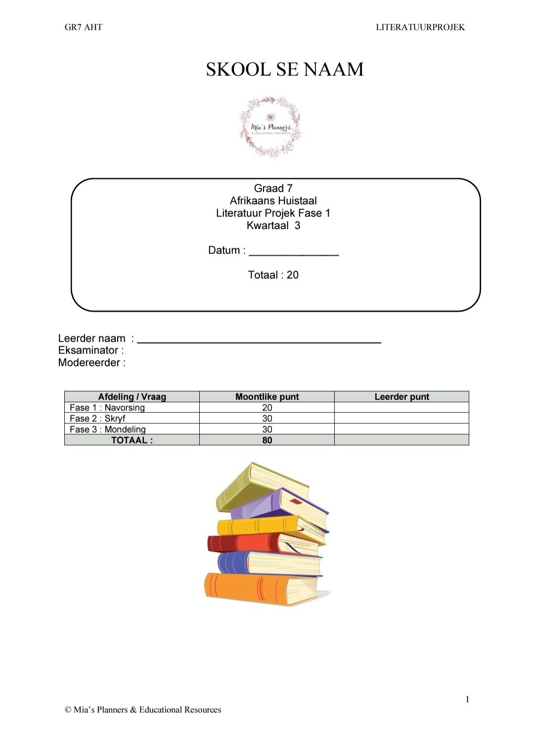 Graad 7 AHT Literatuur Projek (Kw3)