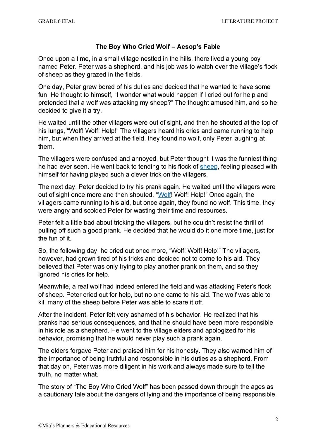 Grade 6 EFAL Literature Project (T3) - Image 2