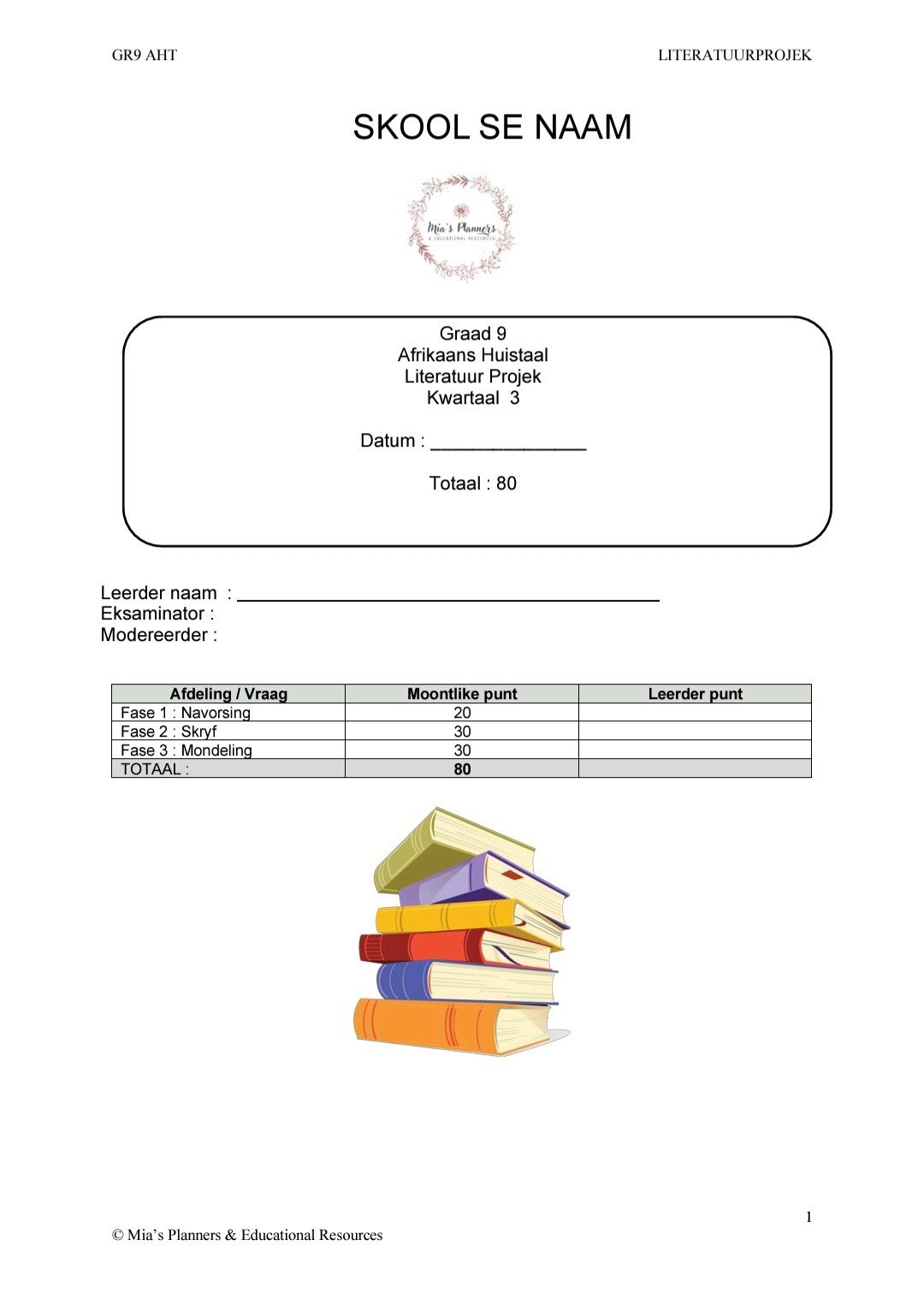 Graad 9 AHT Literatuur projek (KW3)