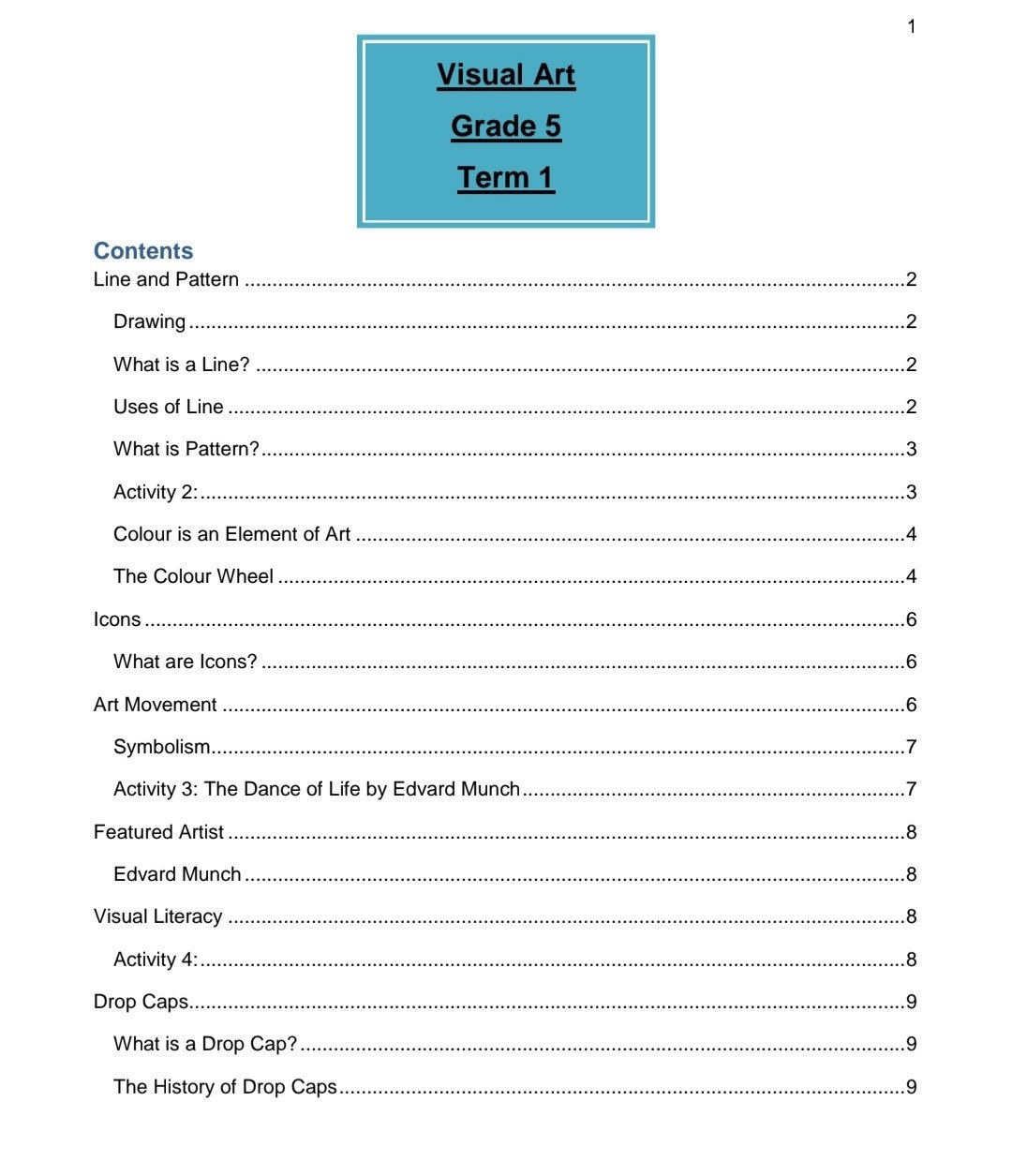 Grade 5 Visual Arts Summary - Image 2