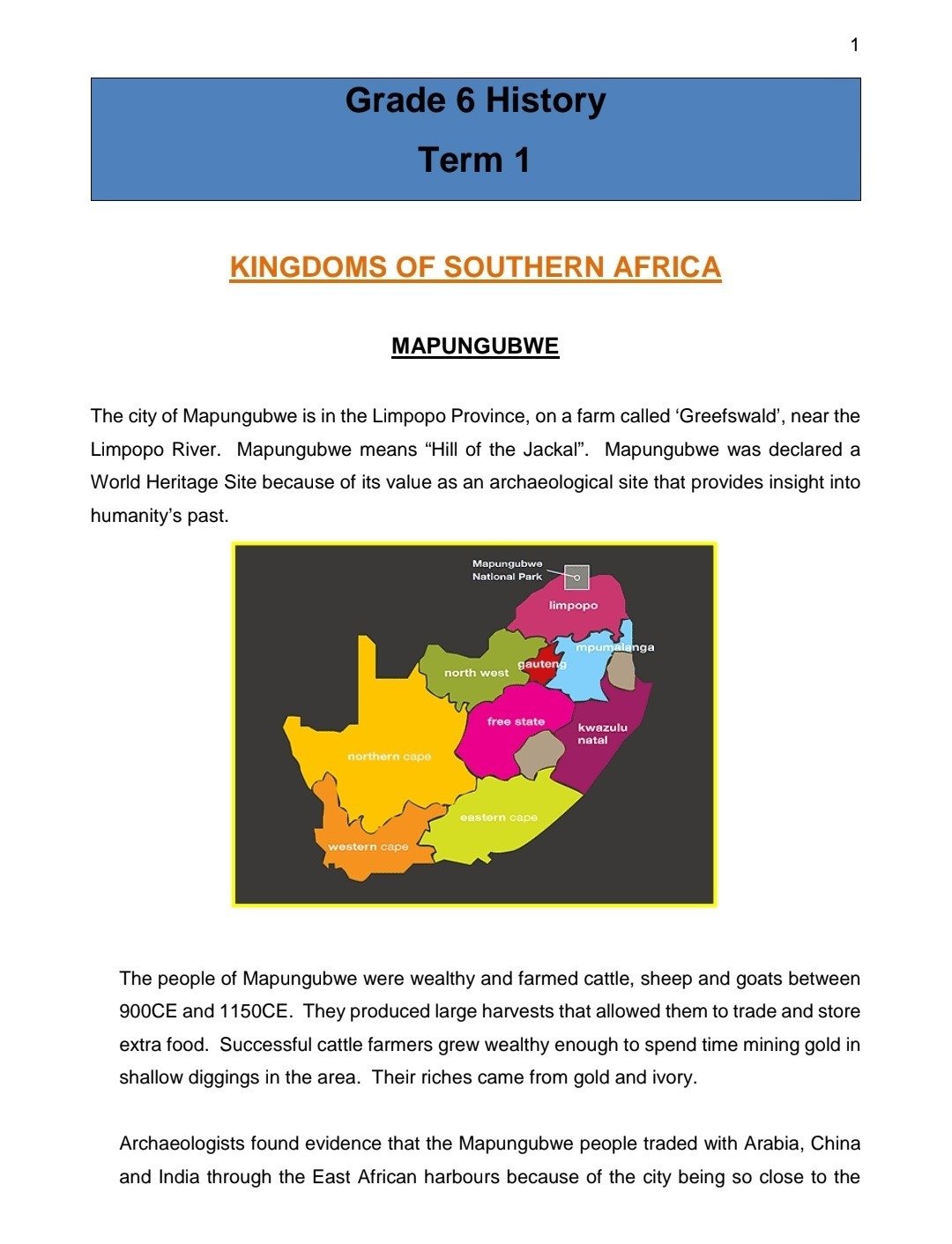Grade 6 History Summary (Term 1 - 4) - Image 2