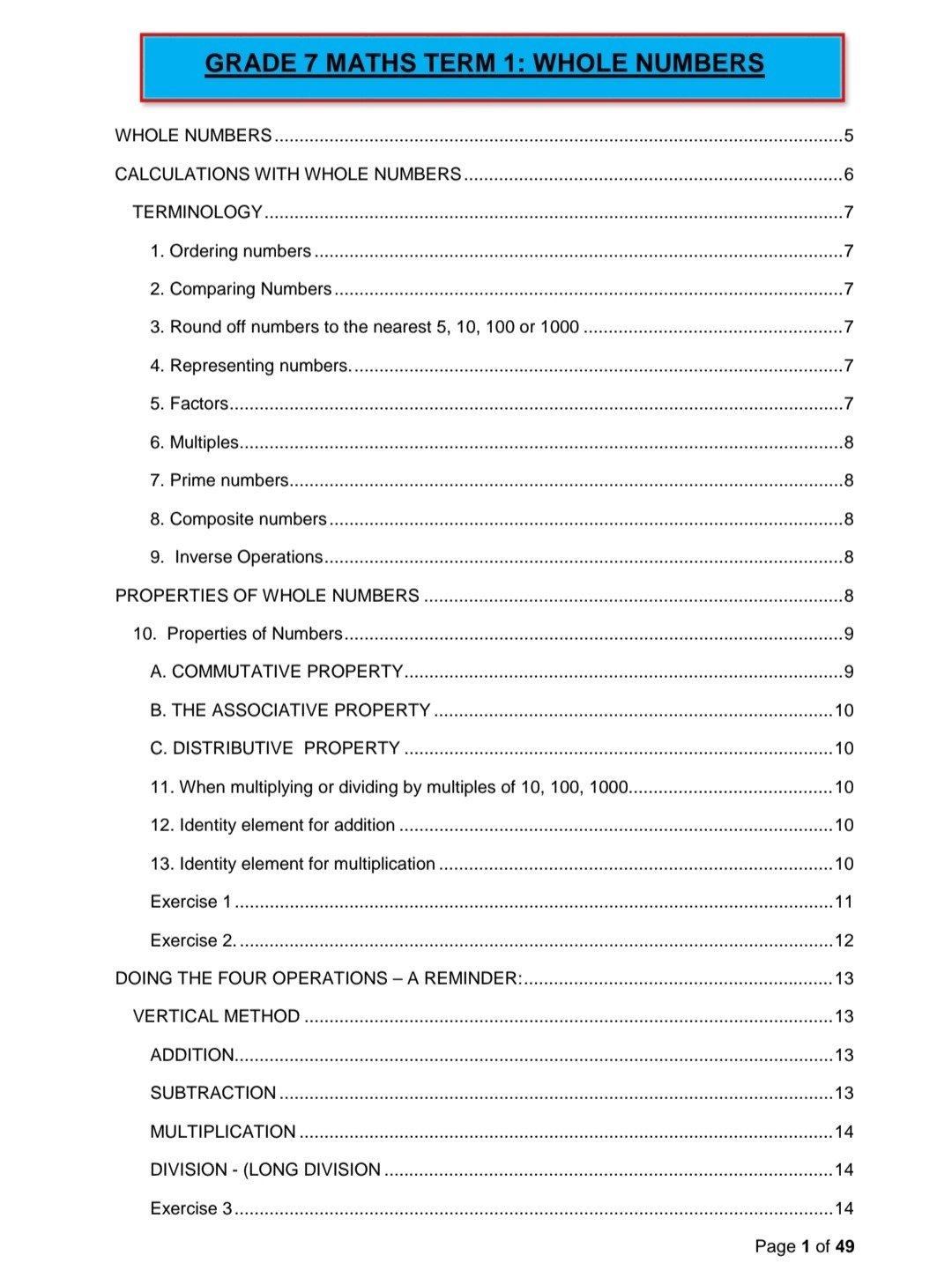 Grade 7 Mathematics Study kit (Term 1 +2 ) - Image 2