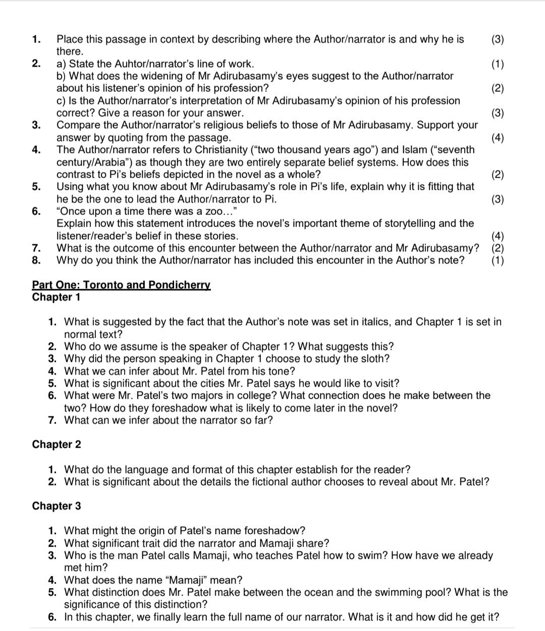 Life of PI Essay and Contextual Revision Questions and Answers - Image 2