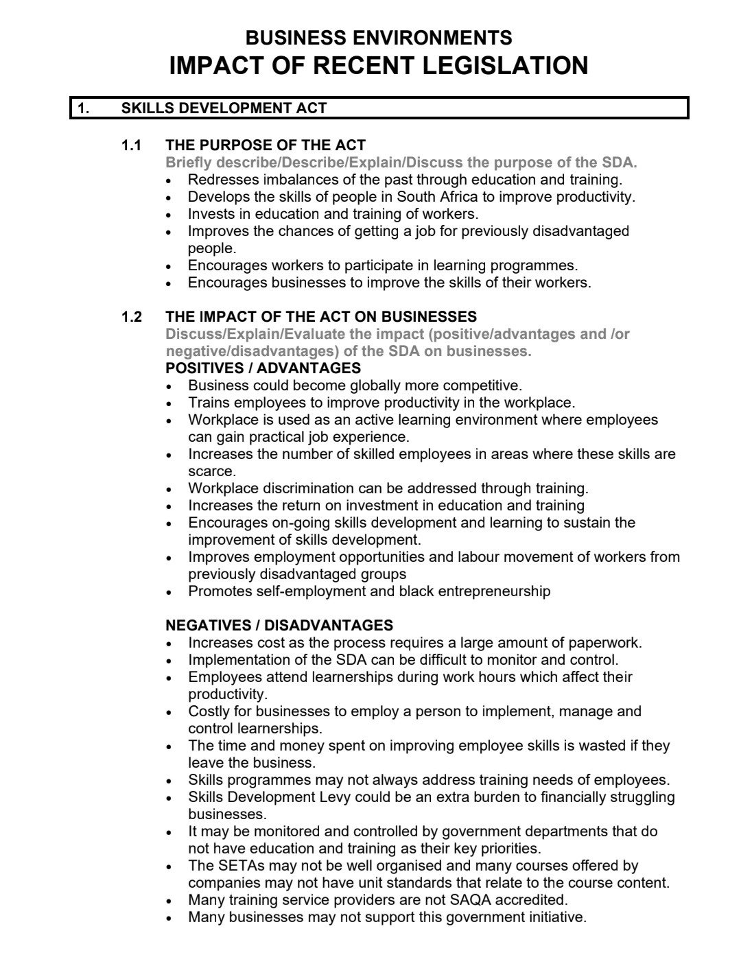Grade 12 Business Studies Summary Pack (Business Environments & Operations) - Image 2